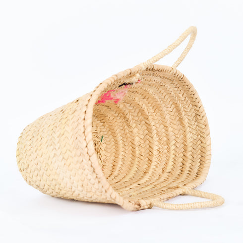 Flamingo Embroidered Basket 🦩- Tropical Handwoven Summer Tote